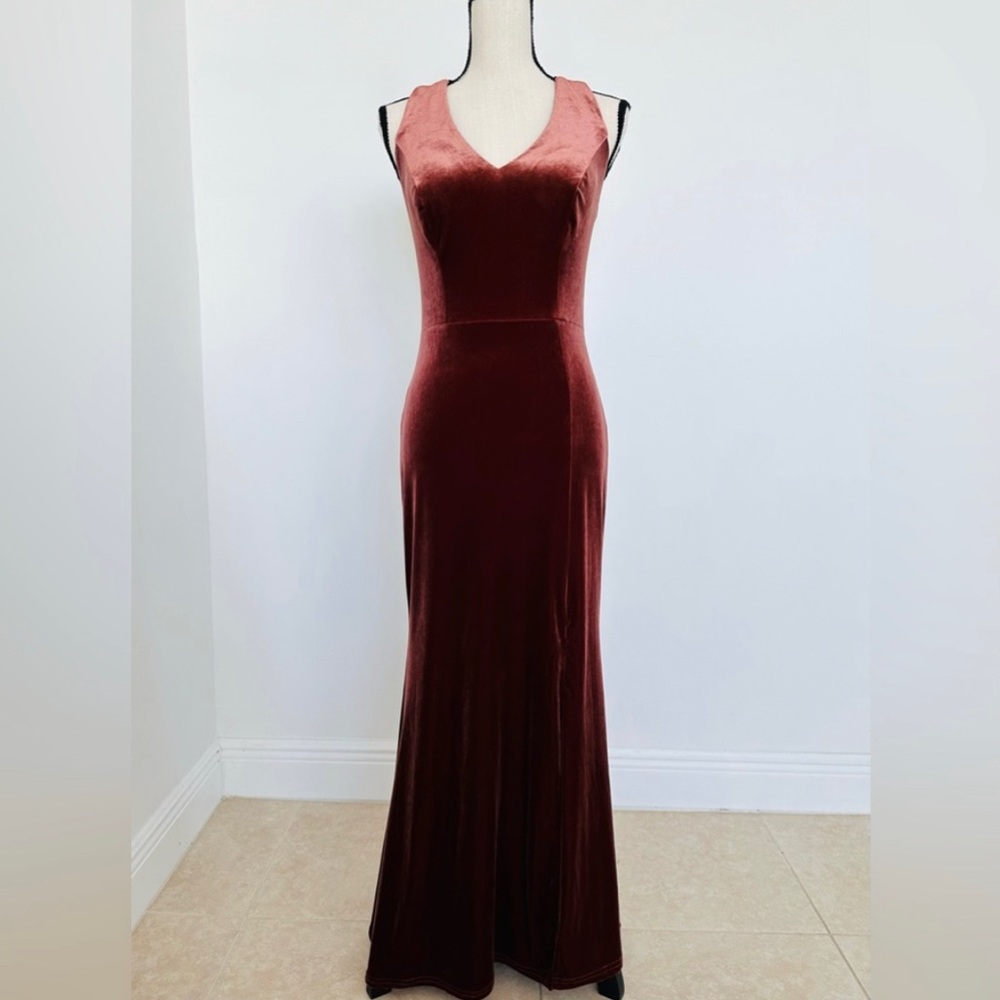 Revelry Velvet Terracotta Bridesmaid Dress